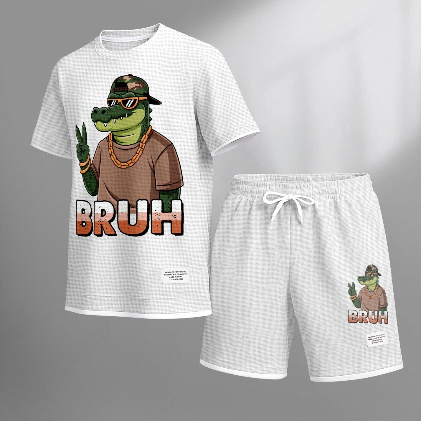 Men's Hip-Hop Street Style Funny Animal Graphic Print Short Sleeve Shirt and Drawstring Shorts Set, Casual Summer Two-Piece Outfit, Lightweight Breathable Relaxed Fit Sportswear, Stylish Comfortable Daily Wear Beach Vacation Travel Loungewear