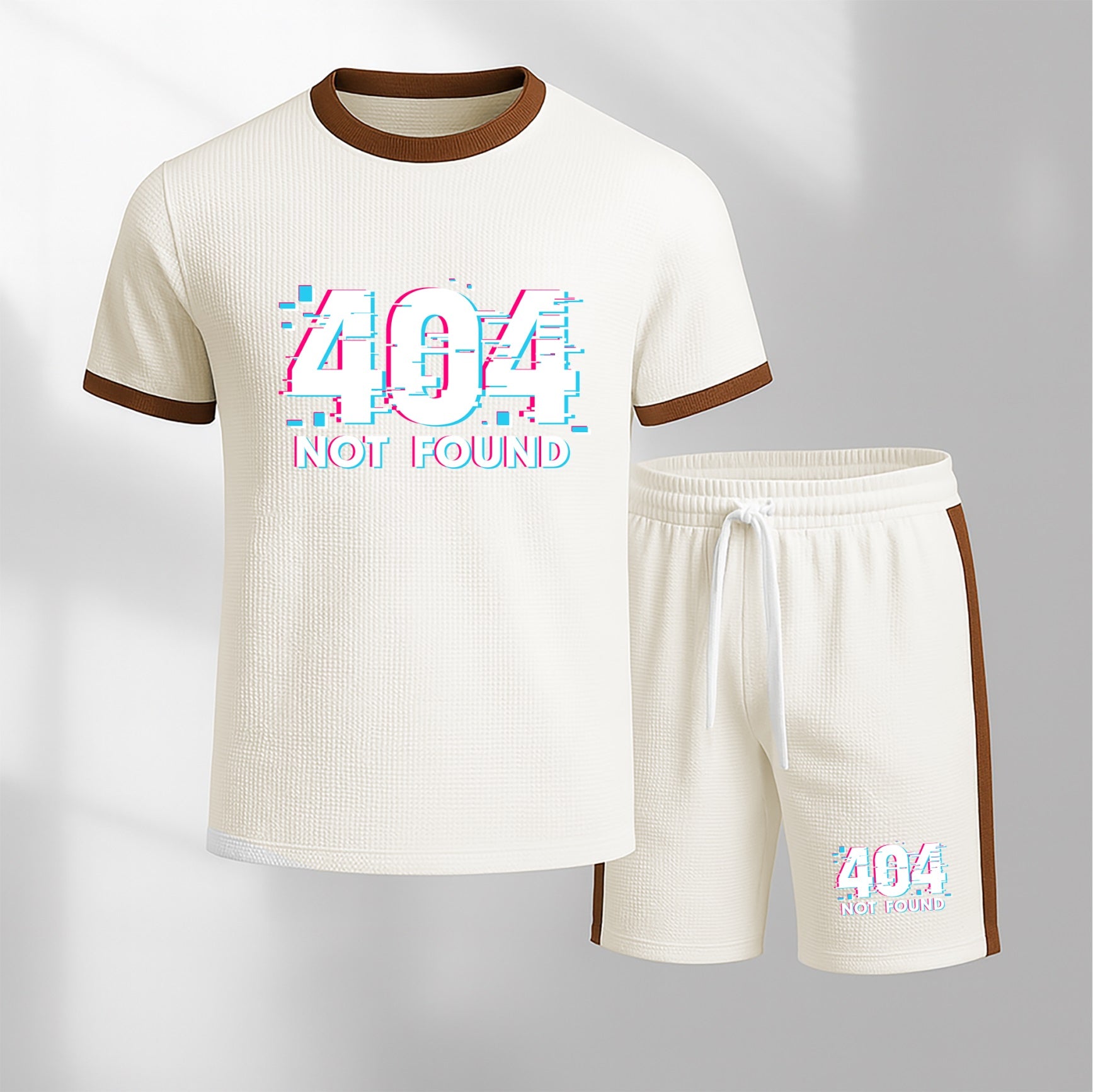 Men's 404 Pattern Short-Sleeve T-Shirt and Drawstring Shorts Set, Men's Clothing, Casual Sportswear Short-Sleeve Top and Shorts, Summer Men's Everyday Wear, Indoor and Outdoor Sportswear, Sports Set