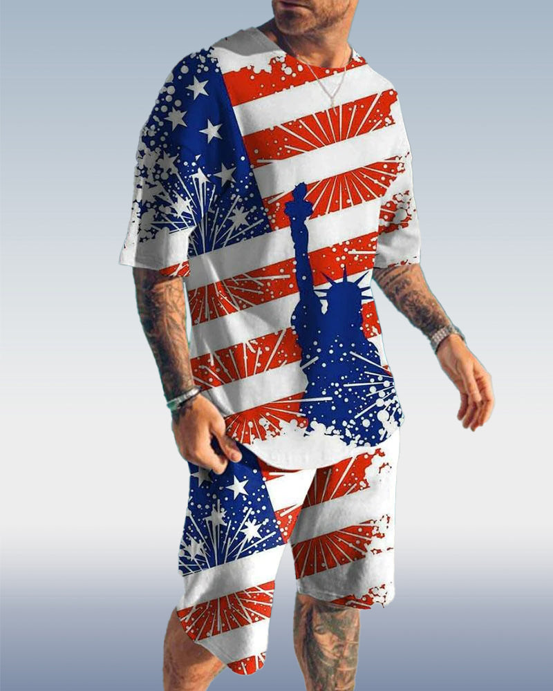 Suitmens Men's Flag Print Shorts Set 115