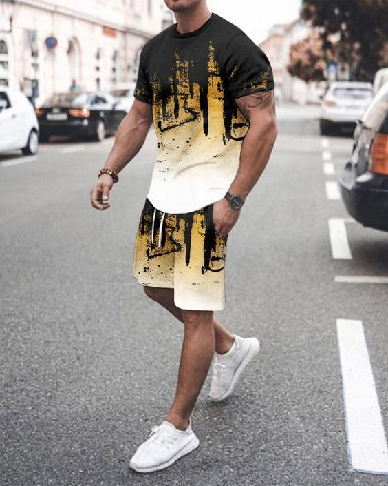 Suitmens Men's Yellow Tie Dye Shorts Suit