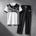 Men's Casual Geometric Print Crew Neck Short-Sleeve Shirt & Long Pants Set With Zipper Detail