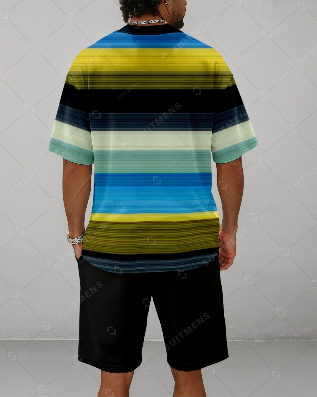 Men's Summer Colorblock Printed Round Neck Suit 080