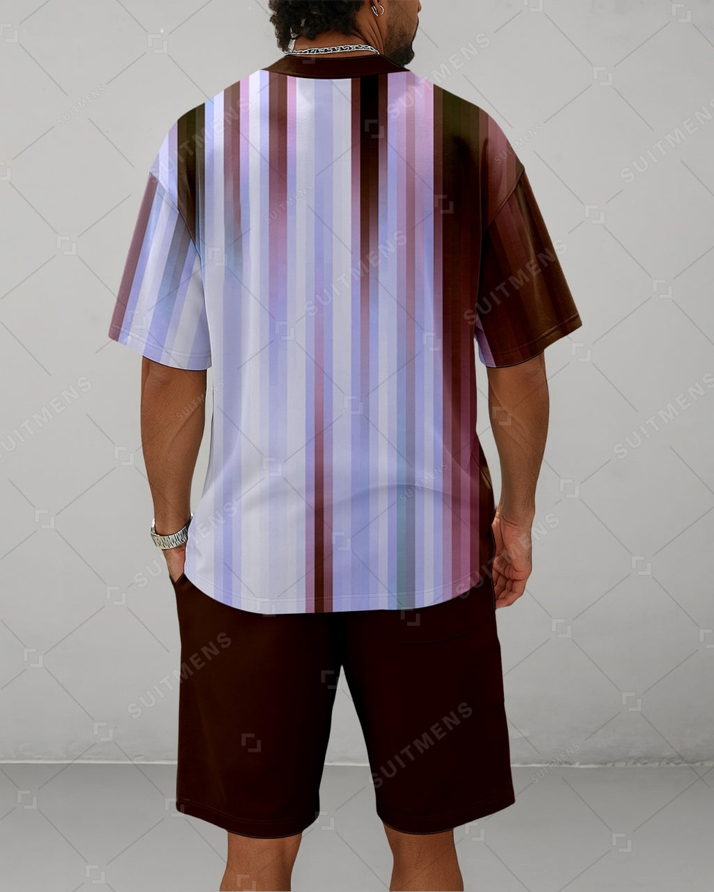 Men's Summer Colorblock Printed Round Neck Suit 079