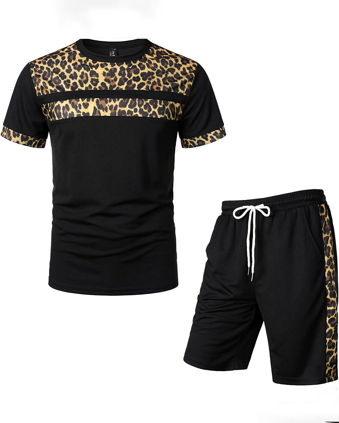 Men's Printed Colorblock T-Shirt and Shorts Set 018