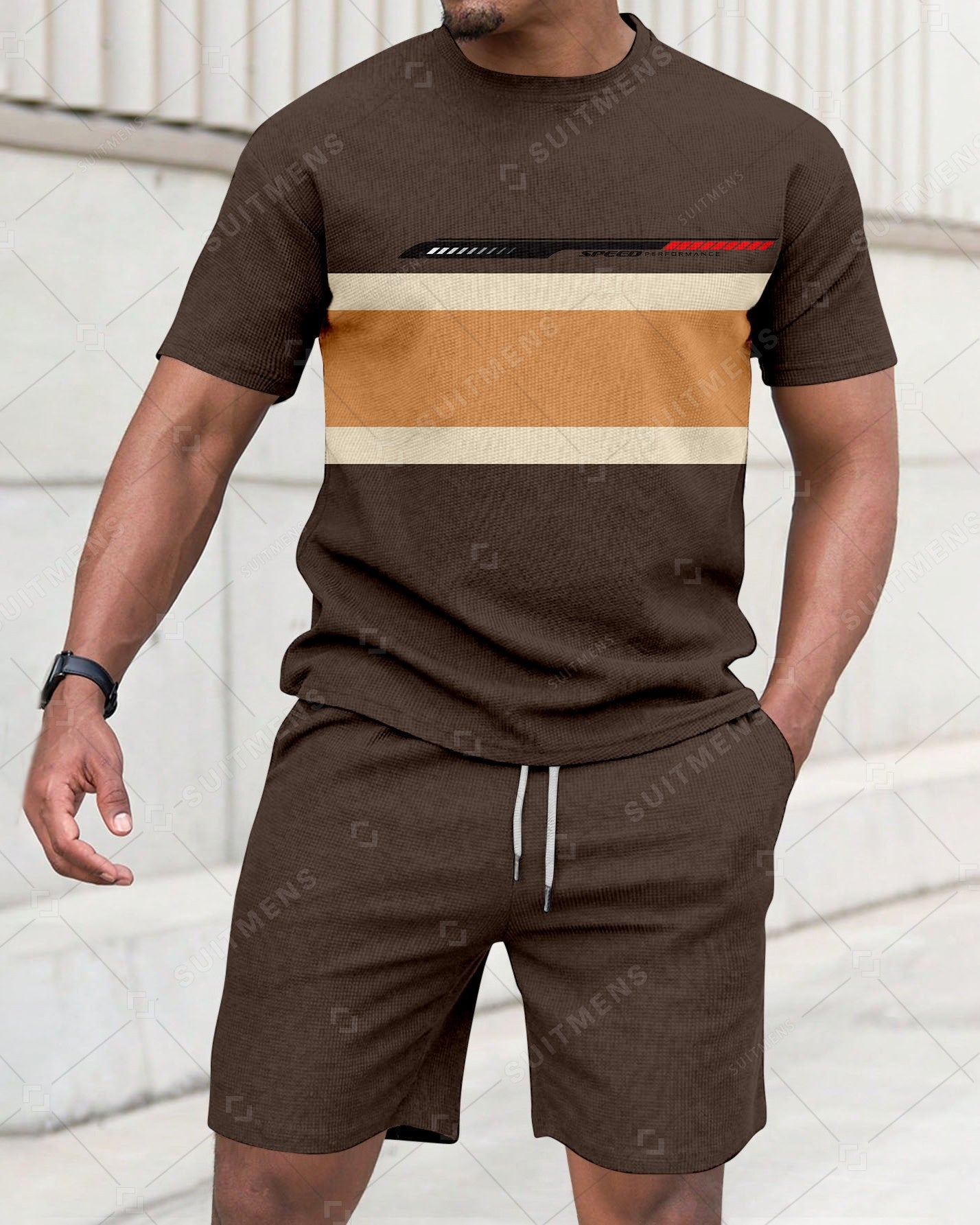 Men's Summer Colorblock Printed Round Neck Set 289