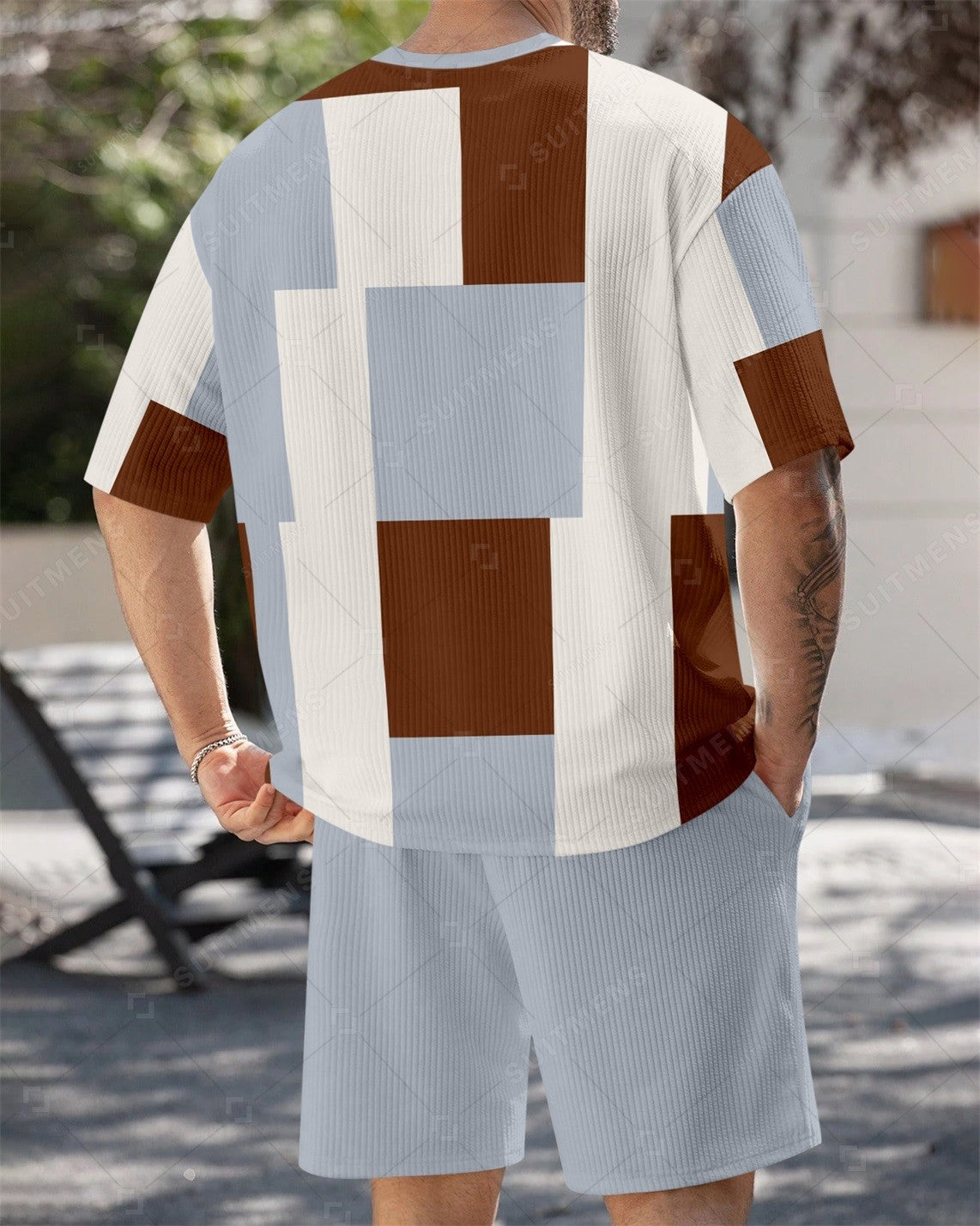 Men's Simple Color Matching Summer Round Neck Set 188