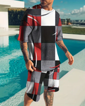 Suitmens Men's casual vacation color block printed shorts Set 572