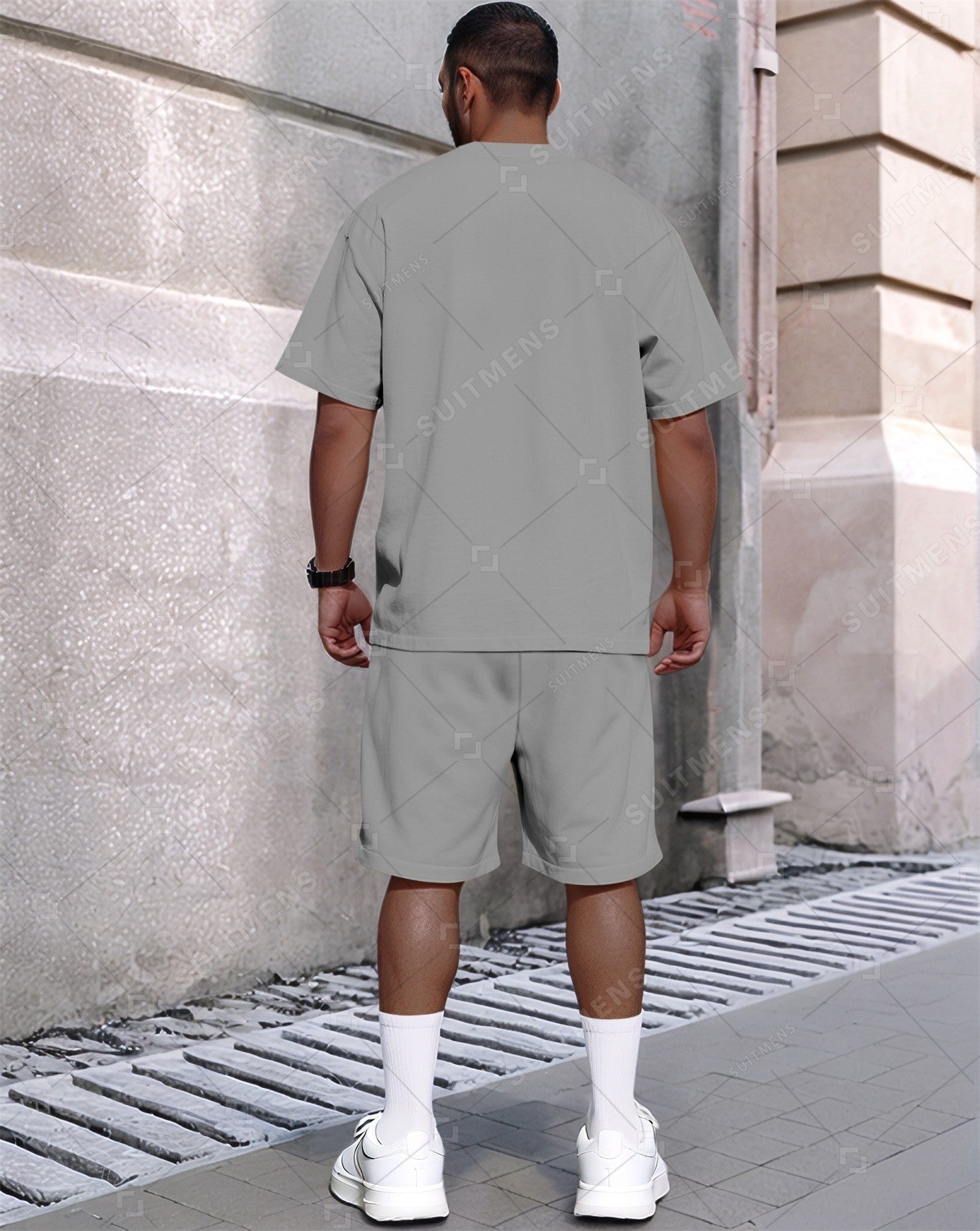 Men's Summer Grey Printed Round Neck Set 433