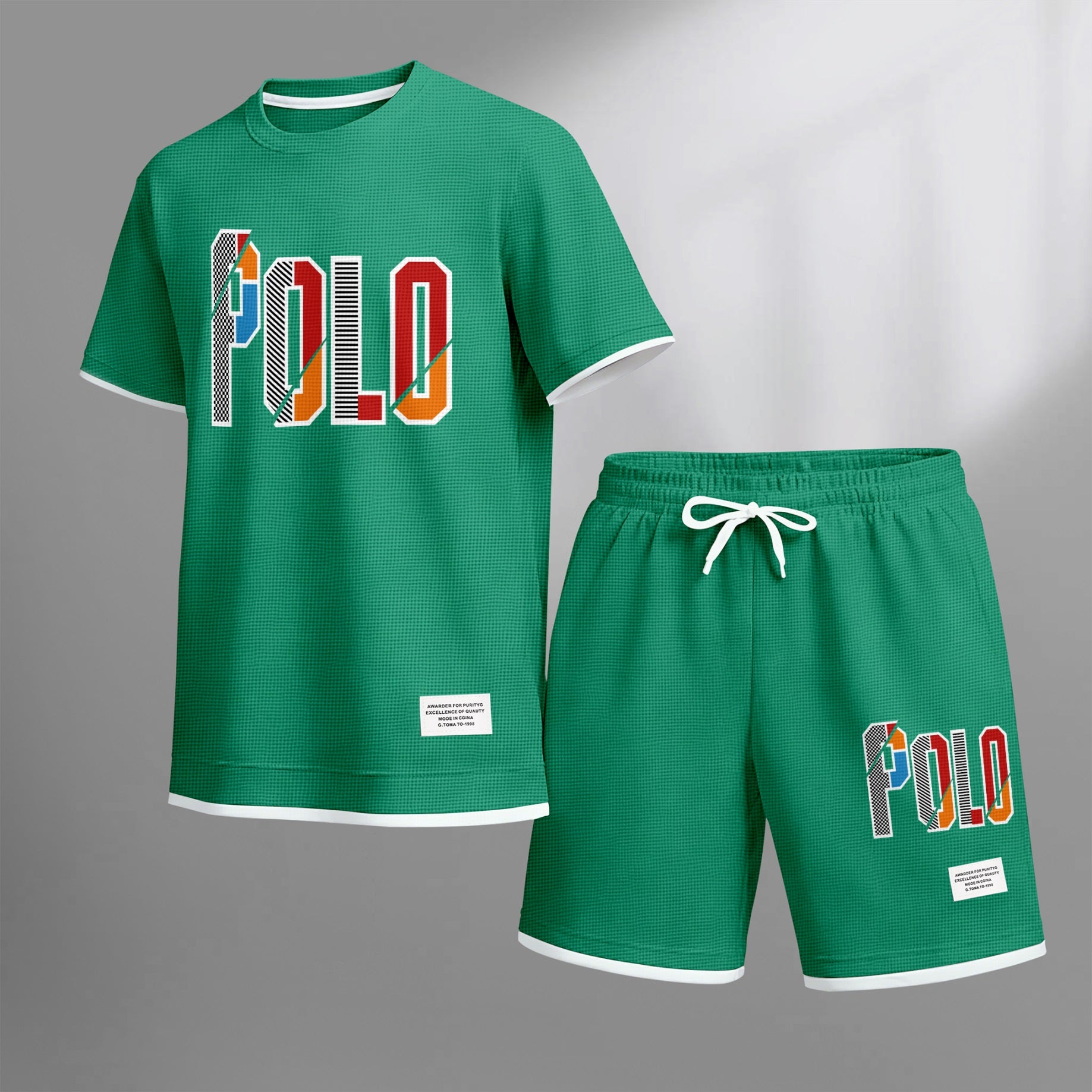 Men's Retro Cool Letter Print Short Sleeve T-Shirt & Shorts Set, Summer Lightweight Waffle Sporty Casual Two-Piece Outfit, Streetwear for Gym & Daily Wear