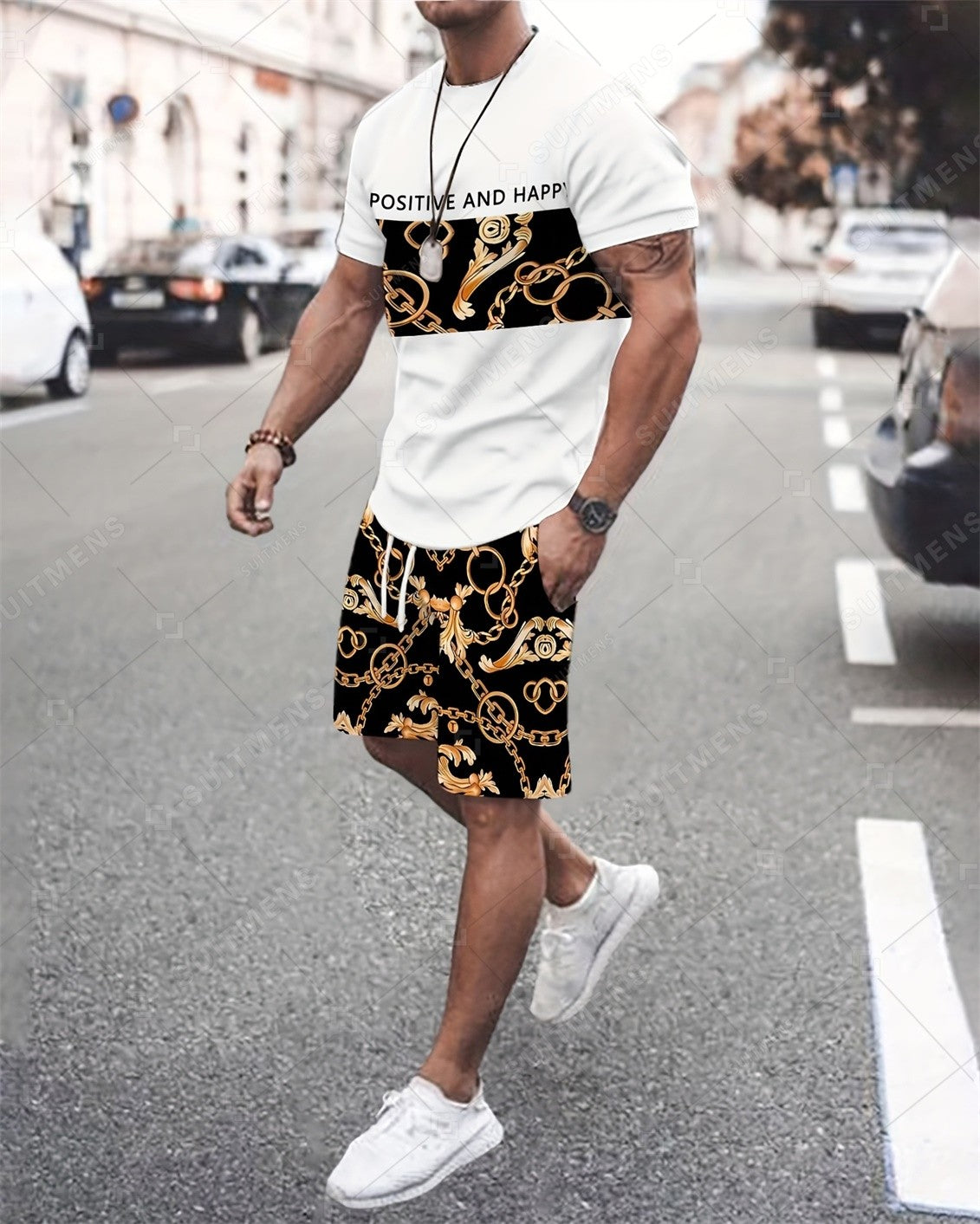 Men's Summer Gorgeous Printed Round Neck Set 983