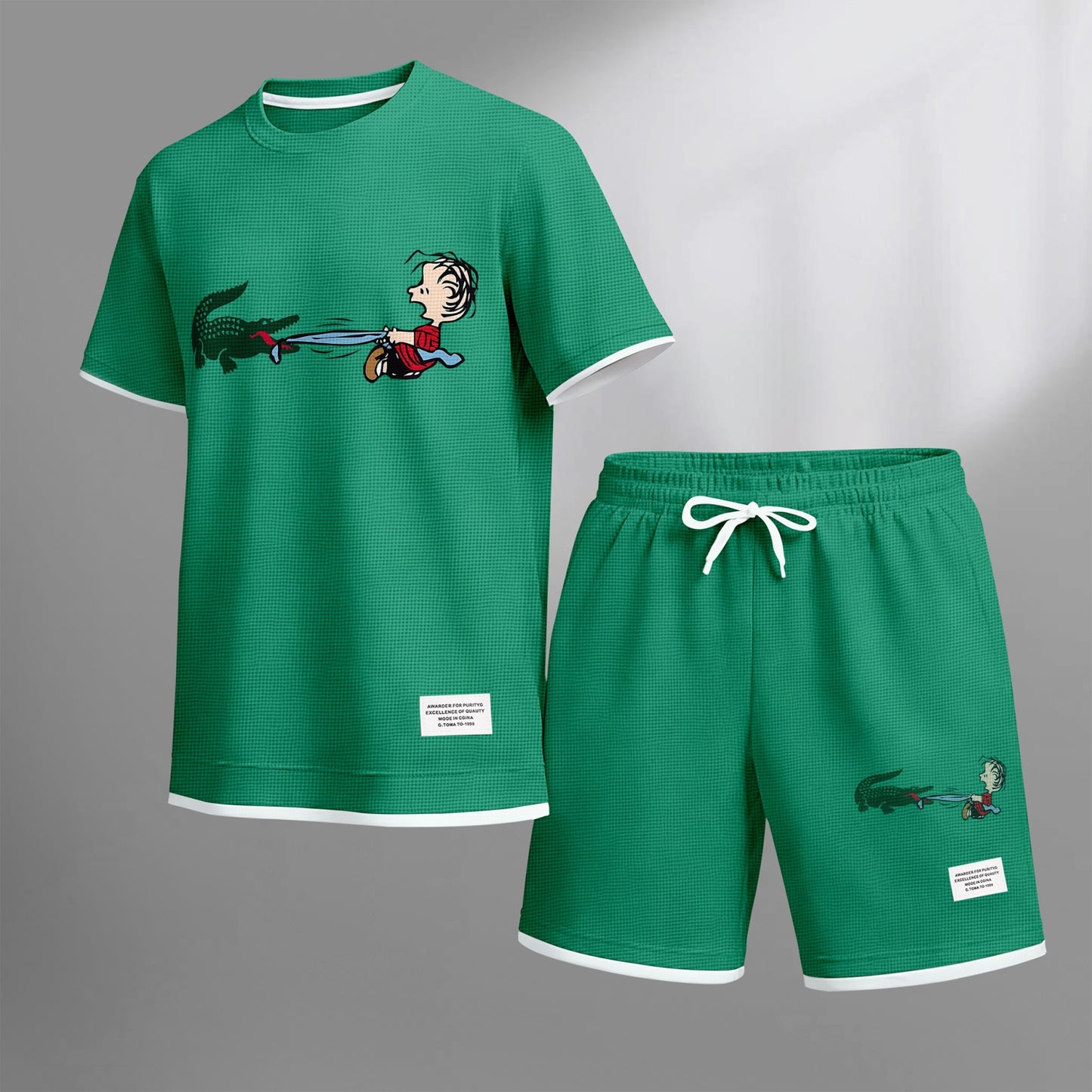 Men's Luxury Waffle-Knit Short-Sleeve Shirt & Shorts Set 14