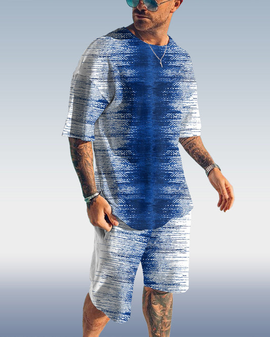 Suitmens Men's Gradient Print Short Sleeve Set 064