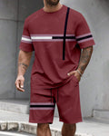 Men's Summer Colorblock Printed Round Neck Suit 03