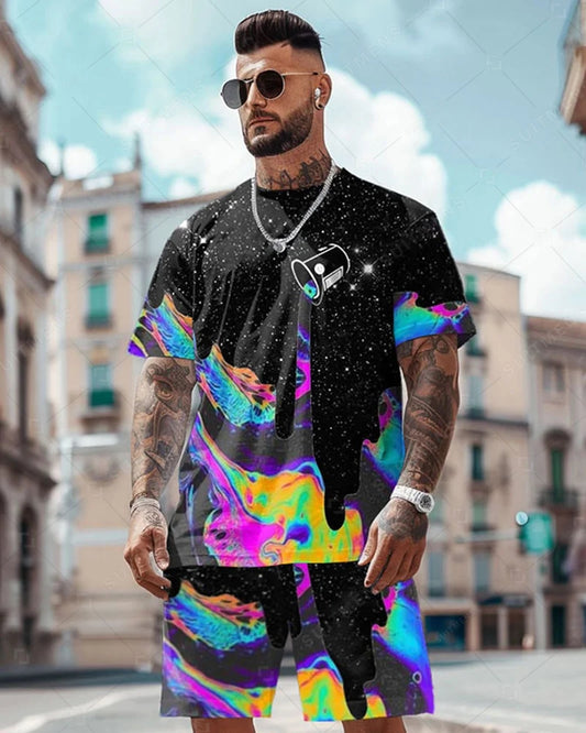 Men's Art Graffiti Casual Shorts Set 456