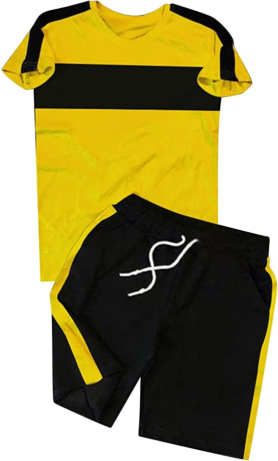 Suitmens Men's Simple Colorblock Print Shorts Set 074