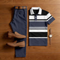 Men's Casual Dark Geometry Printed Polo Shirt And Pants Two-Piece Set