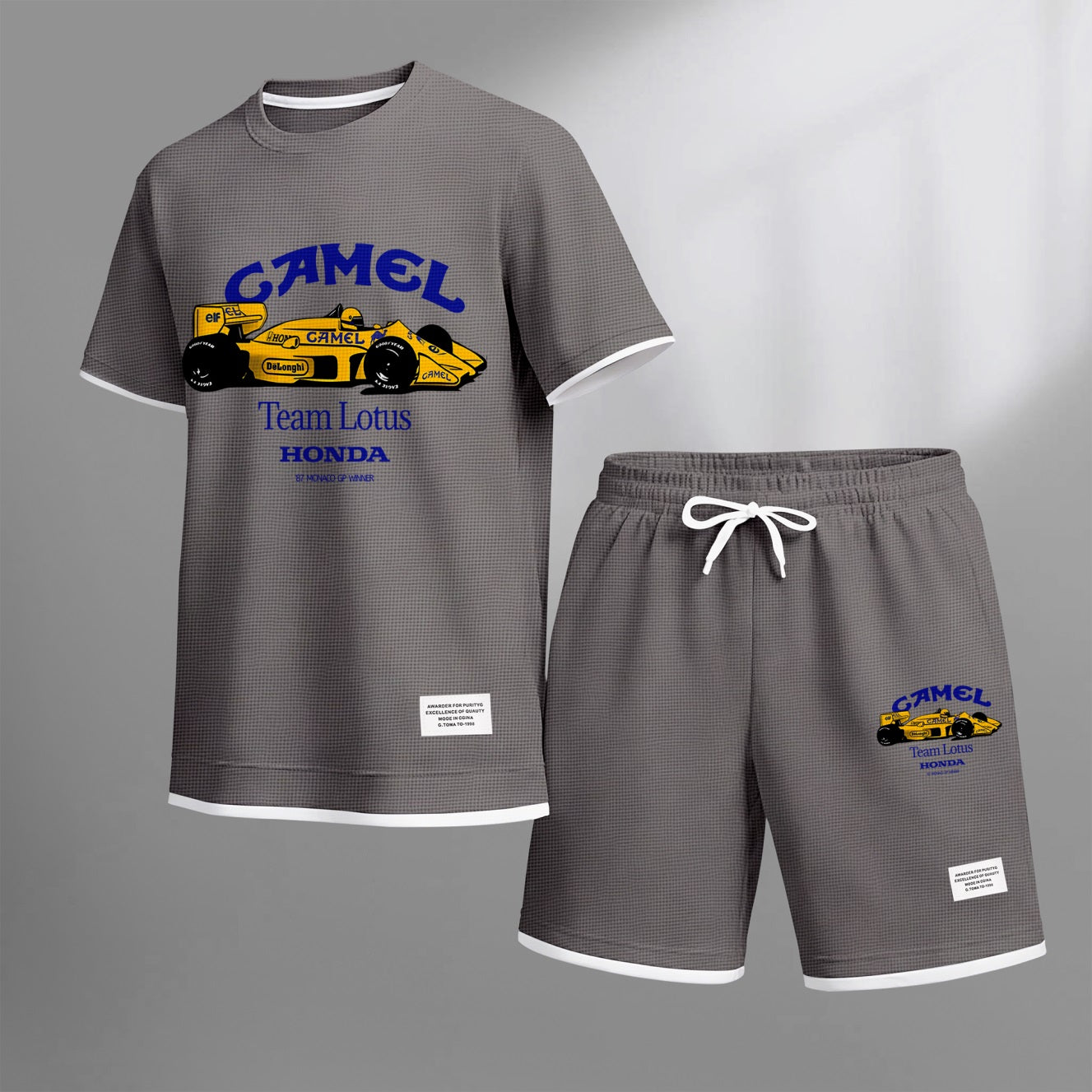 Men's Classic Racing Print Waffle Fabric Short-Sleeved Shirt And Shorts Set