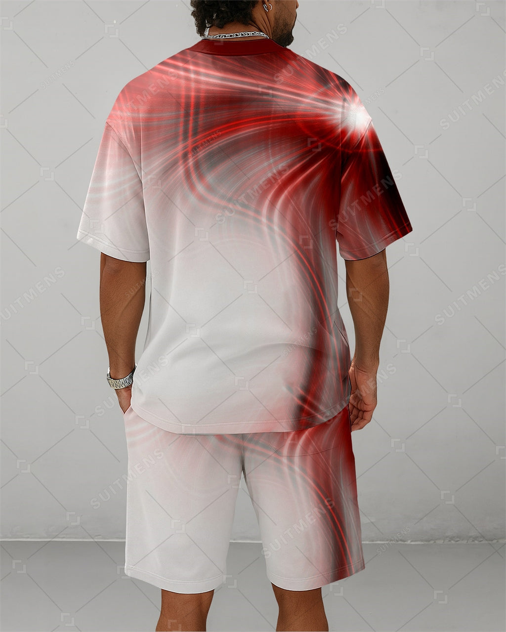 Men's Summer Colorblock Printed Round Neck Suit 082