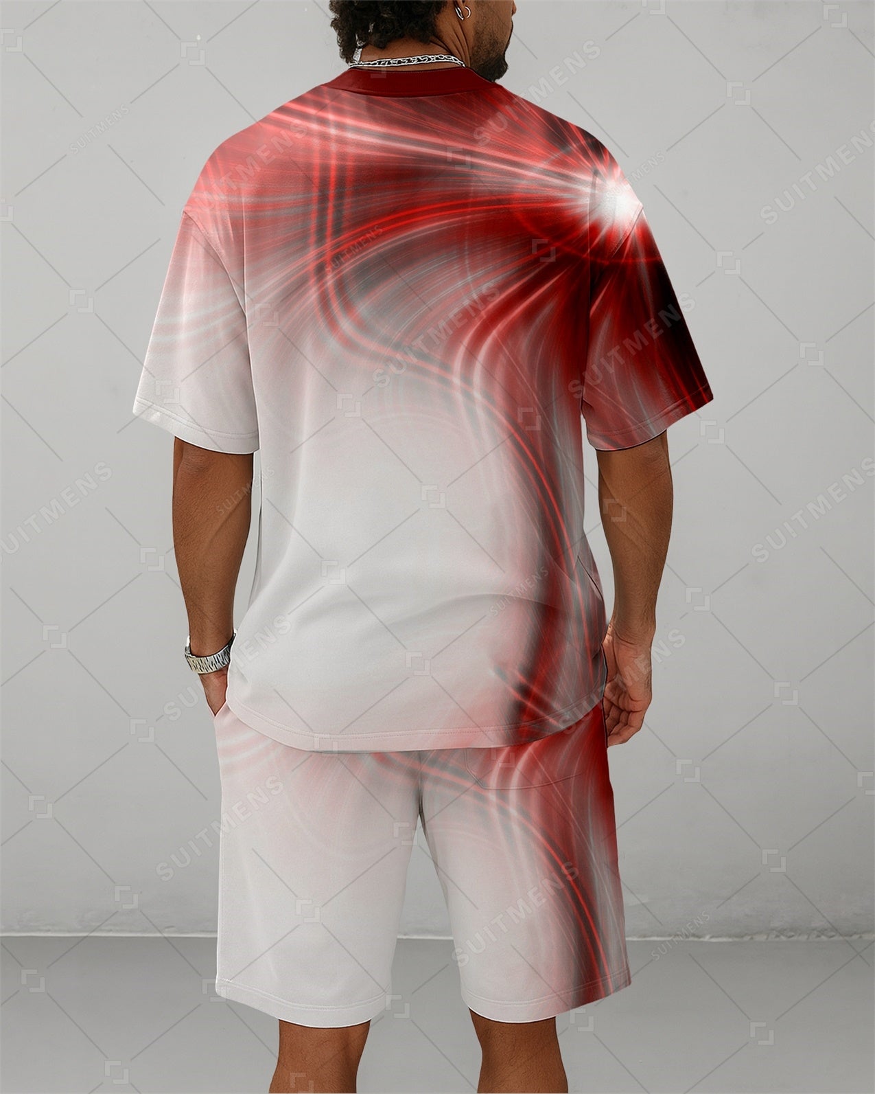Men's Summer Colorblock Printed Round Neck Suit 082