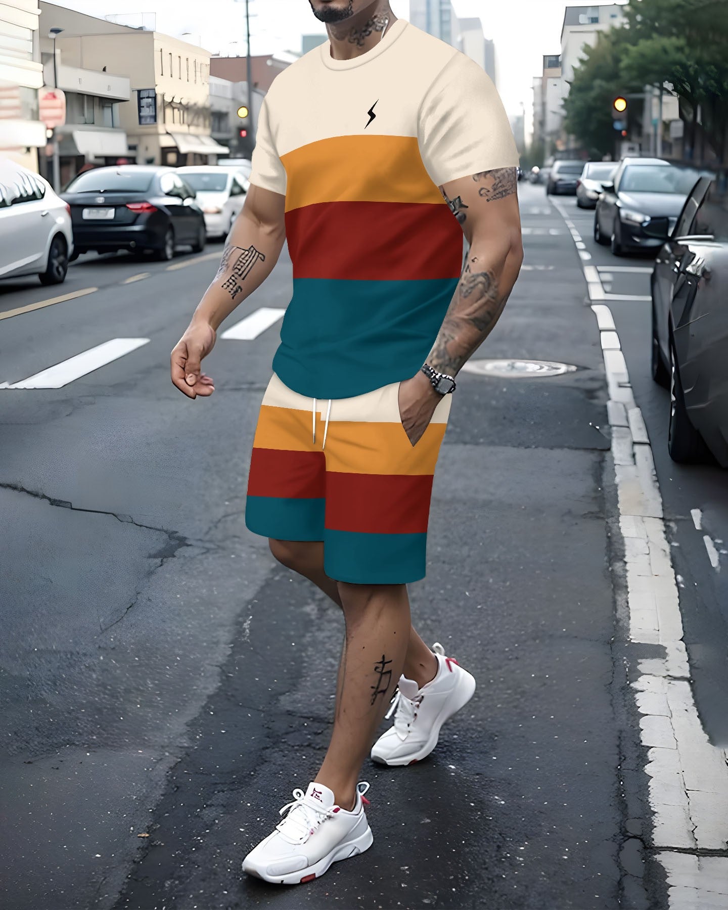Men's Gradient Summer Round Neck Set 136