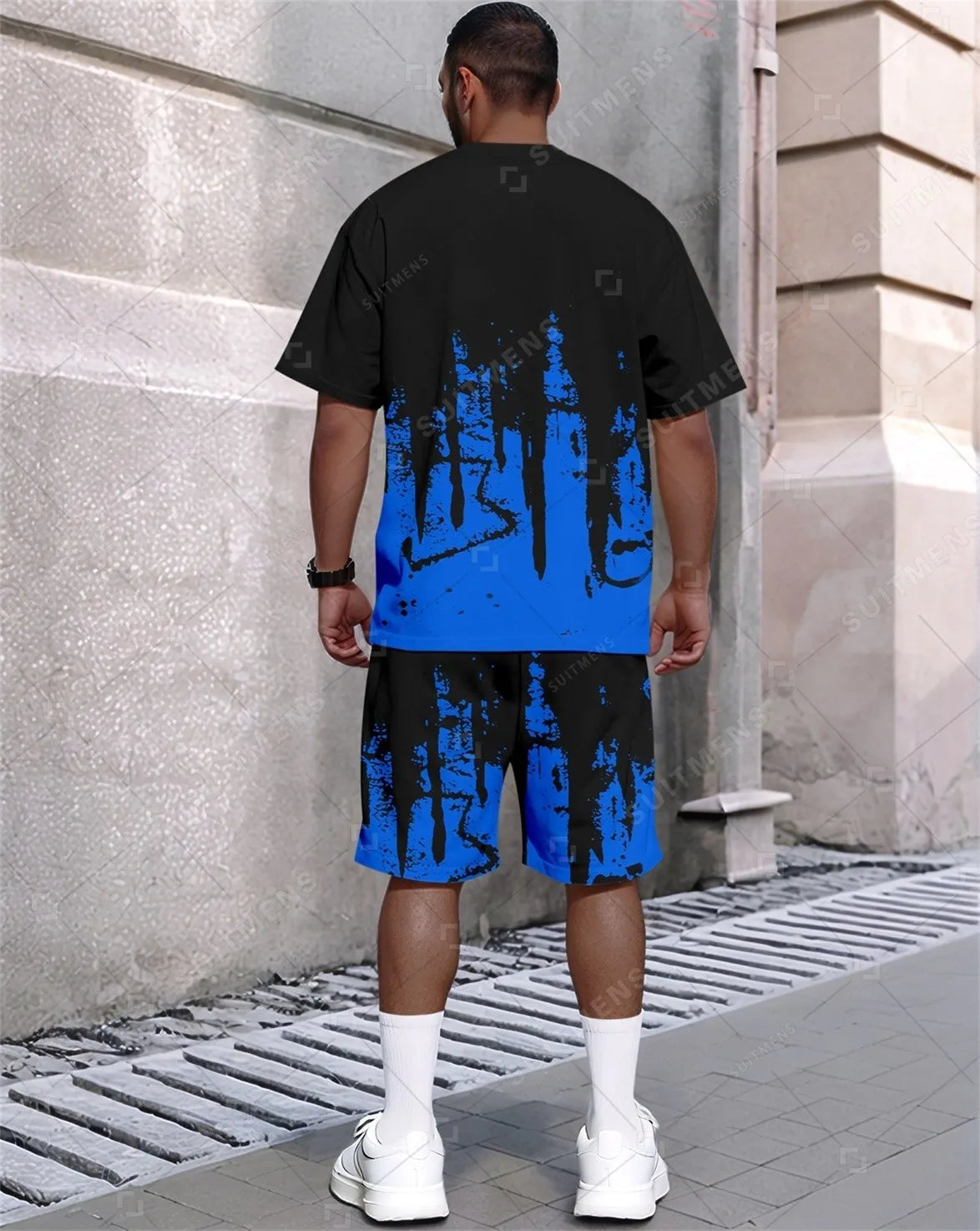 Men's Summer Gradient Print Round Neck Set 366