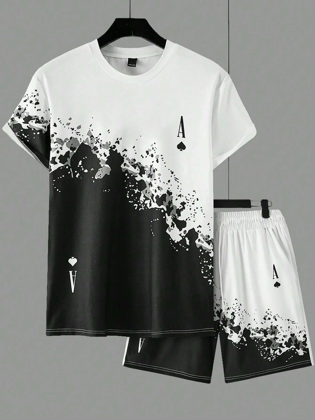 Men's Black And White Gradient Casual Shorts Set 412