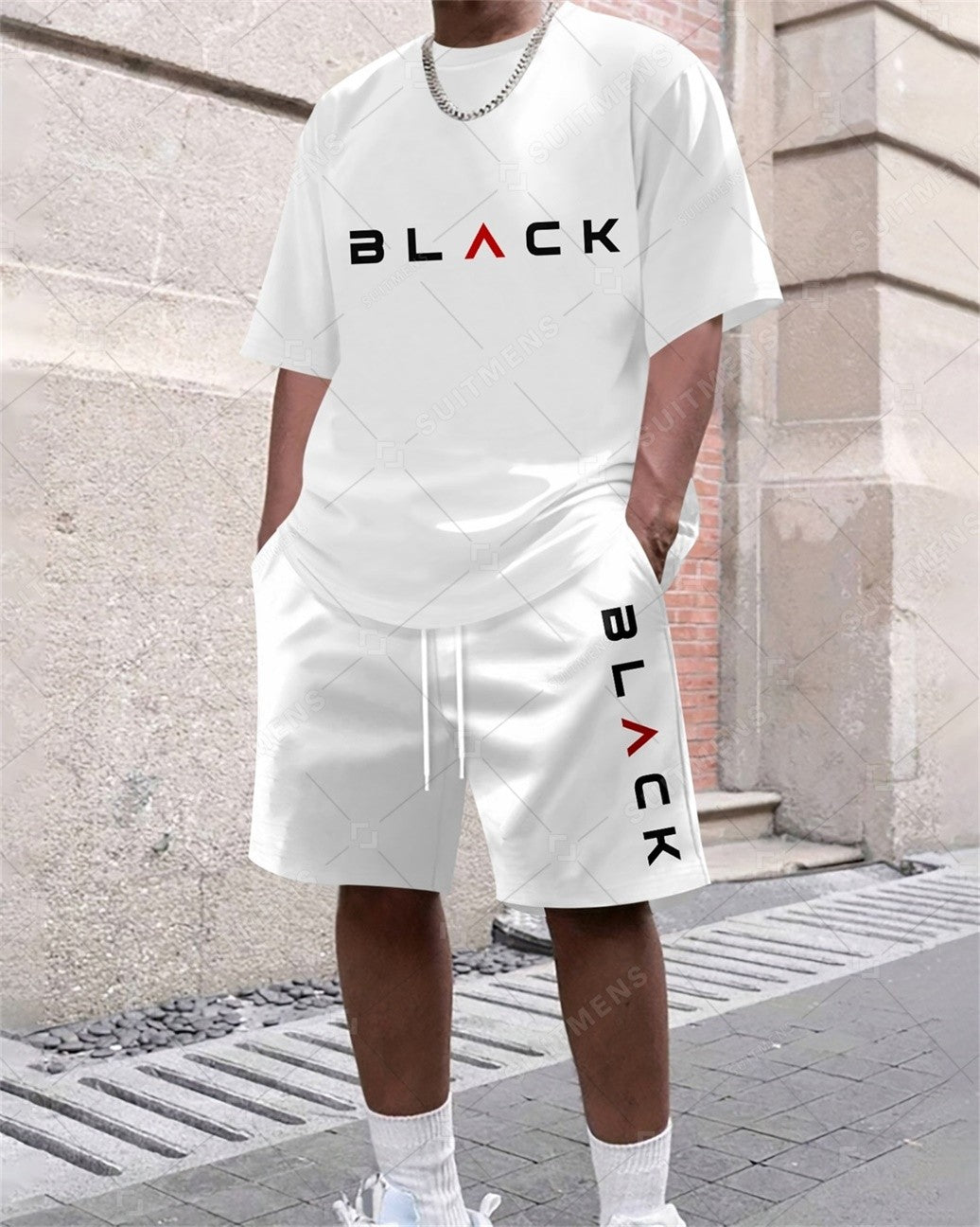 Men's Summer Simple Letter Print Round Neck Set 362