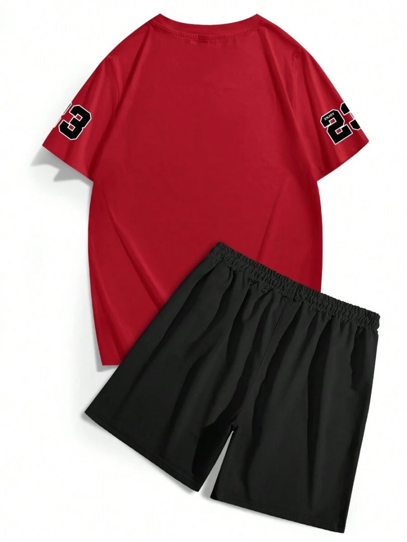 Men's Summer Letter Print Round Neck Set 270