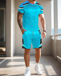 Men's Summer Gradient Print Round Neck Set 980