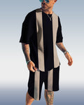 Men's casual color matching printed shorts set 412