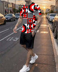 Men's Summer Colorblock Printed Round Neck Set 801
