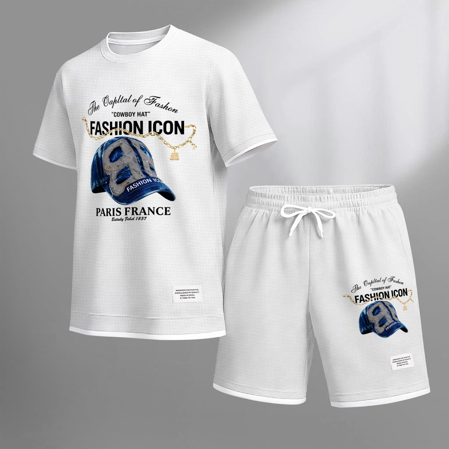 Men's Retro Cool Letter Print Short Sleeve T-Shirt & Shorts Set, Summer Lightweight Waffle Sporty Casual Two-Piece Outfit, Streetwear for Gym & Daily Wear