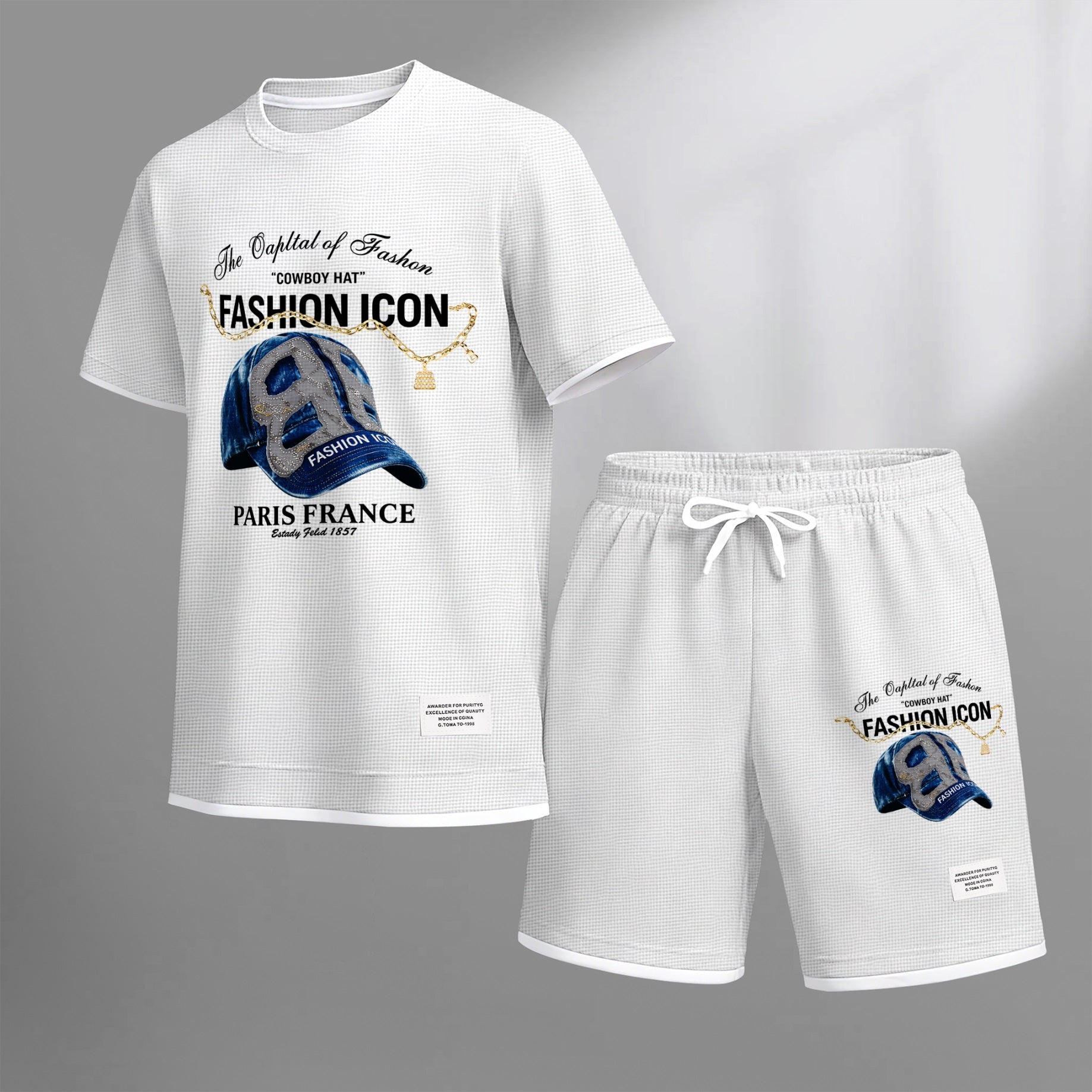 Men's Retro Cool Letter Print Short Sleeve T-Shirt & Shorts Set, Summer Lightweight Waffle Sporty Casual Two-Piece Outfit, Streetwear for Gym & Daily Wear