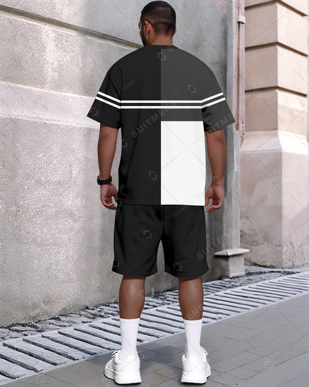 Men's Summer Colorblock Printed Round Neck Set 417