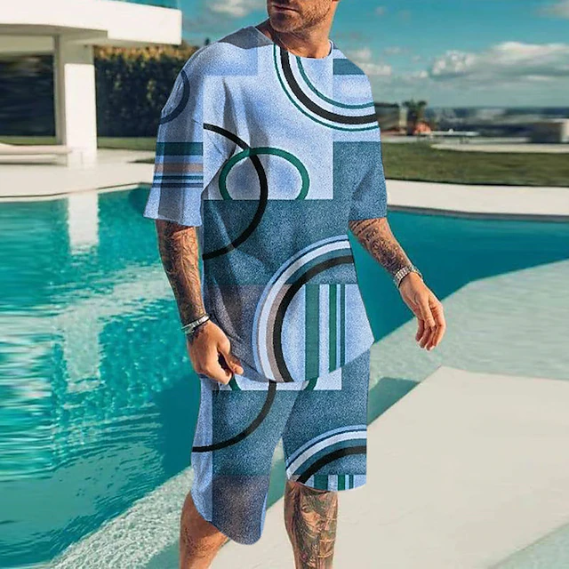 Suitmens Men's Colorblock Print Shorts Set 361