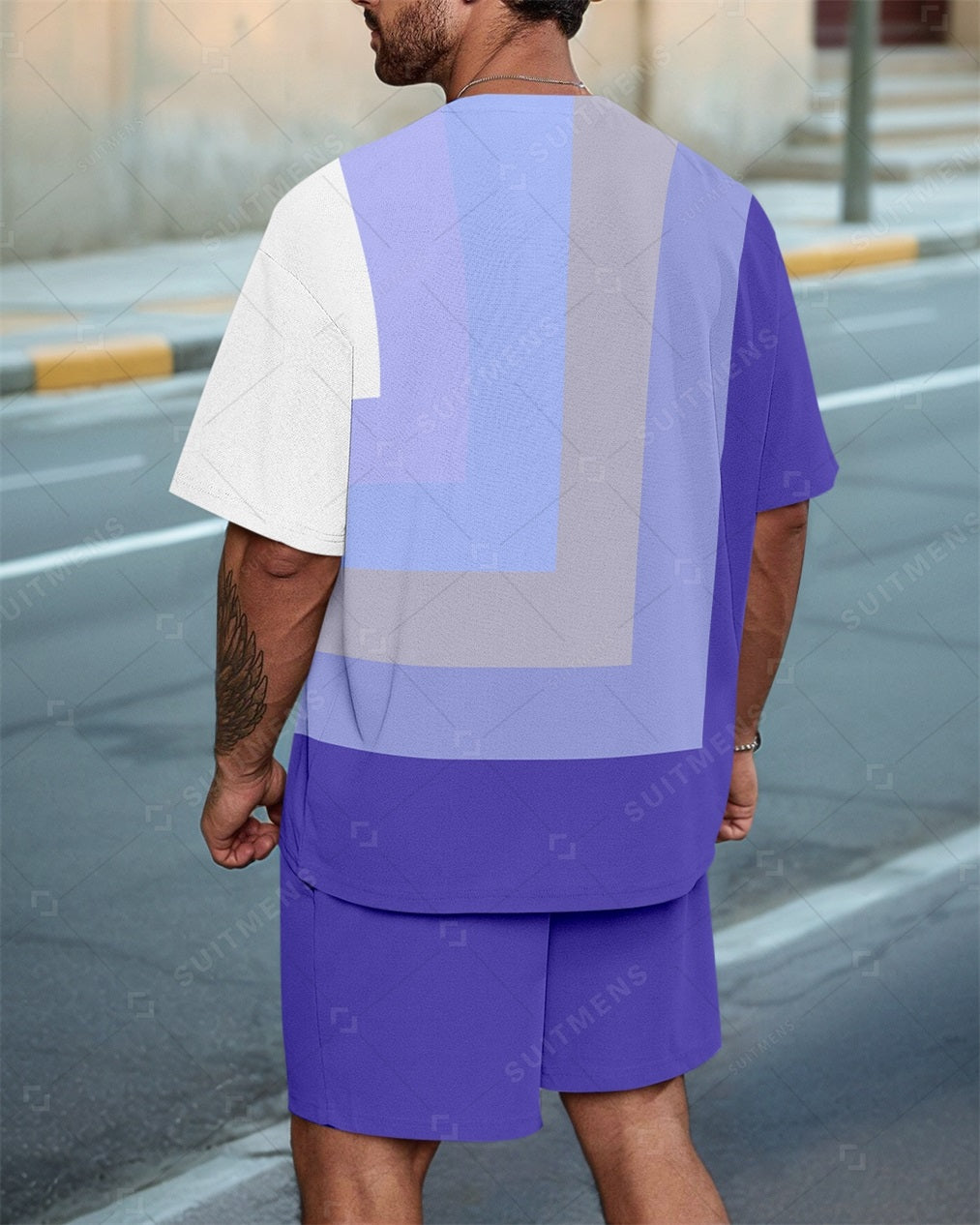 Men's Striped Colorblock Casual Summer Round Neck Set 0121