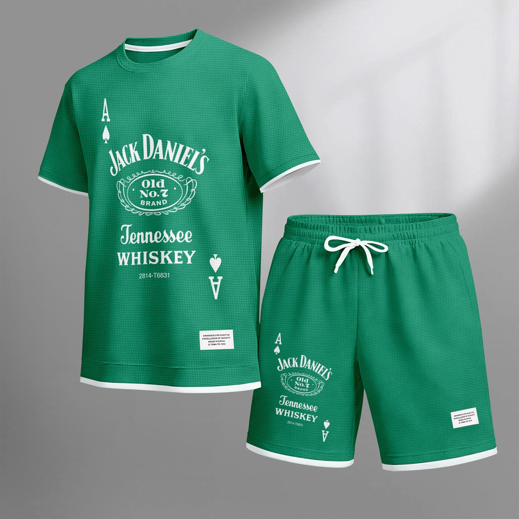 Men's Beer And Beverage Printed Drawstring Shorts Set, Suitable For Spring And Summer Wear, Casual Summer Set, Including Short-Sleeved Shirt And Shorts, Suitable For Everyday Wear And Sports 013