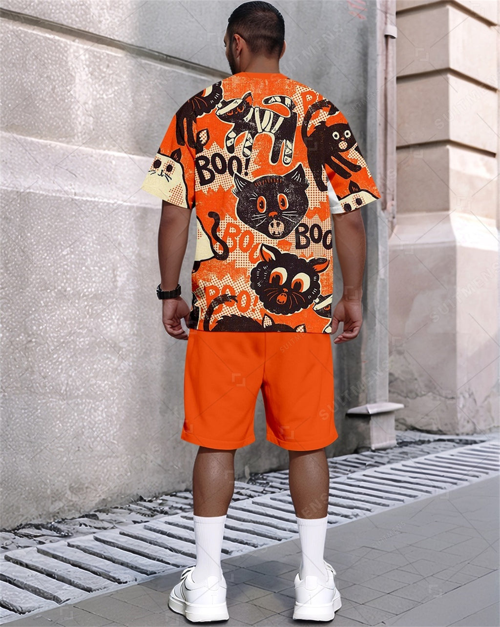 Men's Summer Retro Printed Round Neck Set 820