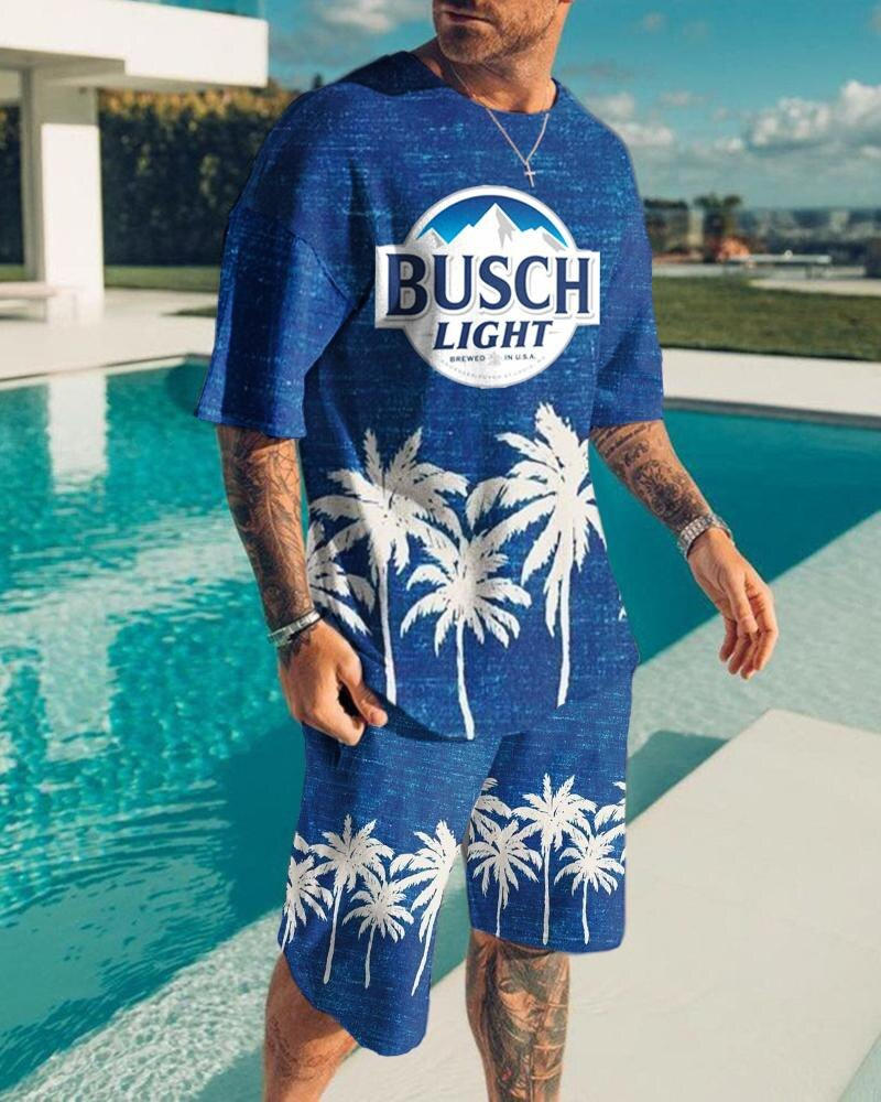 Men's Hawaiian Print Shorts Set 437