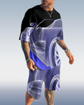 Men's Fashion 3D Printing Short Sleeve Two-Piece Suit
