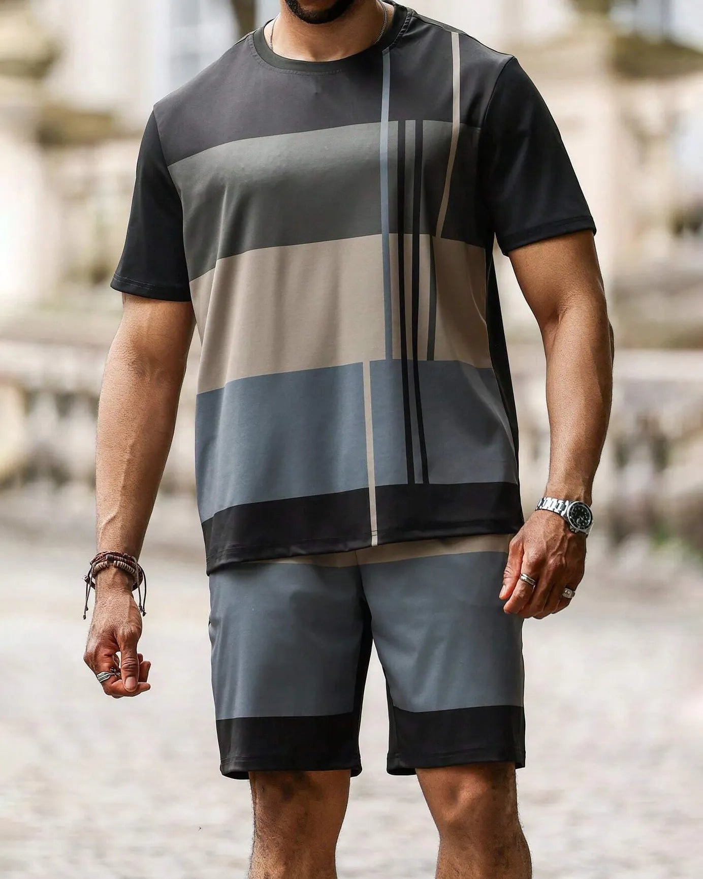Men's color matching casual shorts Set 400