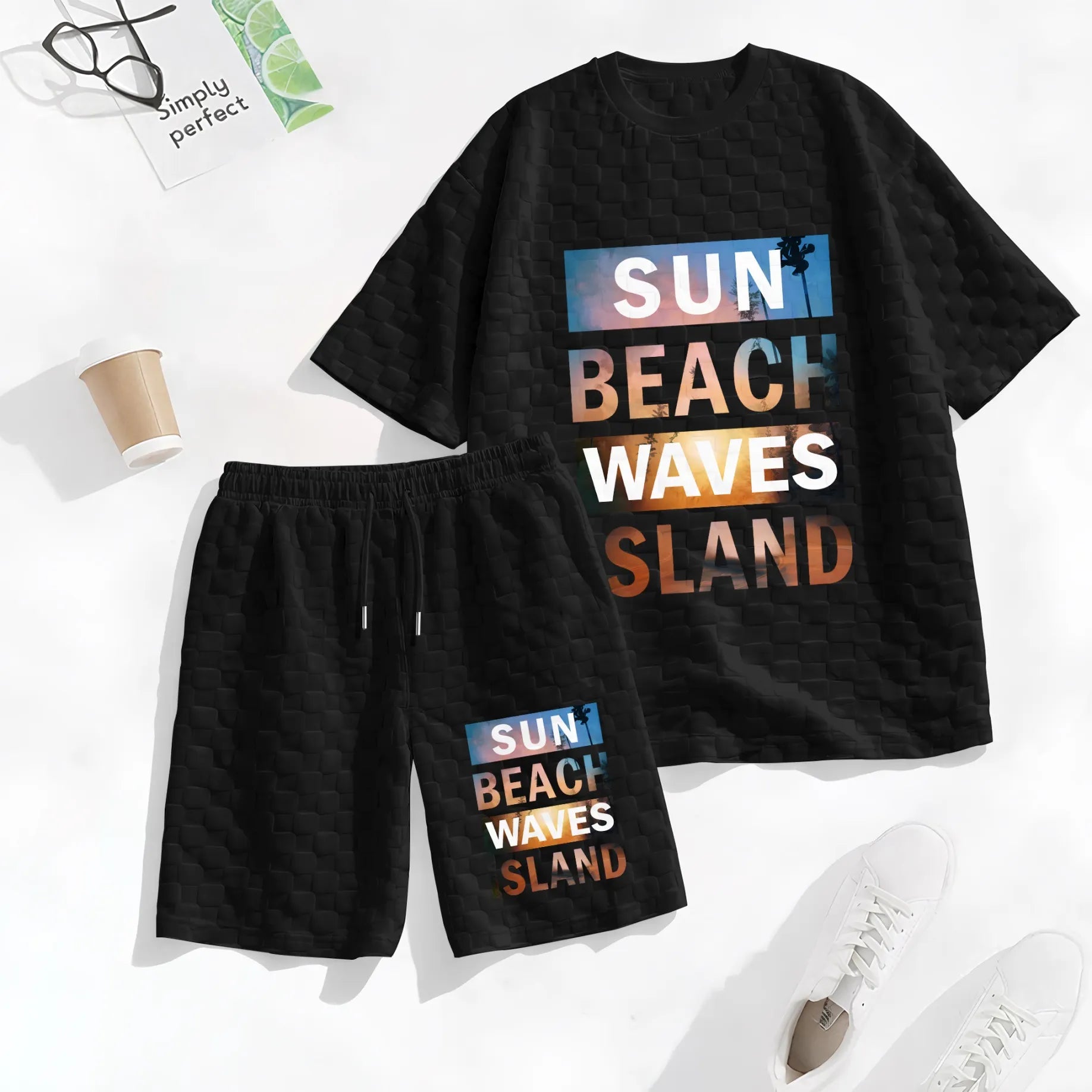 Men's Resort Print Spring And Summer Drawstring Shorts Set, A Casual Summer Outfit, Including A Short-Sleeved Shirt And Shorts, Suitable For Everyday Wear And Sports Activities.