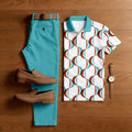 Men's Casual White Printed Polo Shirt And Pants Two-Piece Set