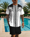 Men's Classic Retro Print Shorts Set 491