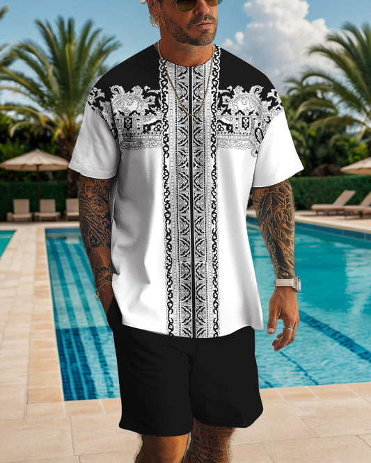 Men's Classic Retro Print Shorts Set 491