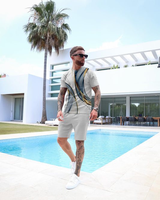 Men's Casual Gradient Print Shorts Set 70