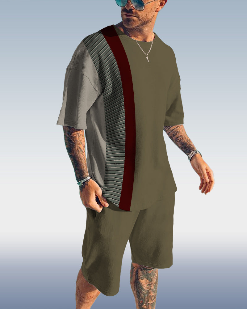 Suitmens Men's Casual Colorblock Printing Set 047