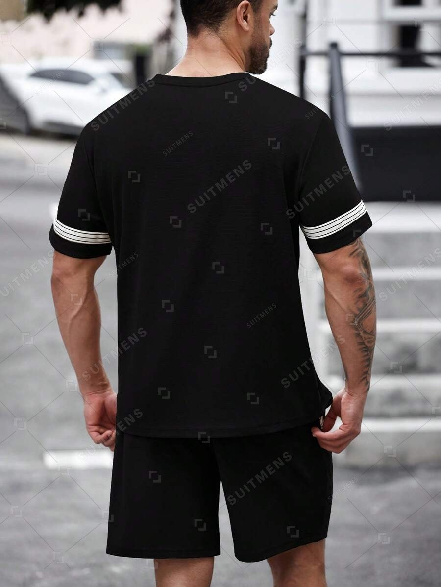 Men's Summer Simple Waffle Round Neck Set 419