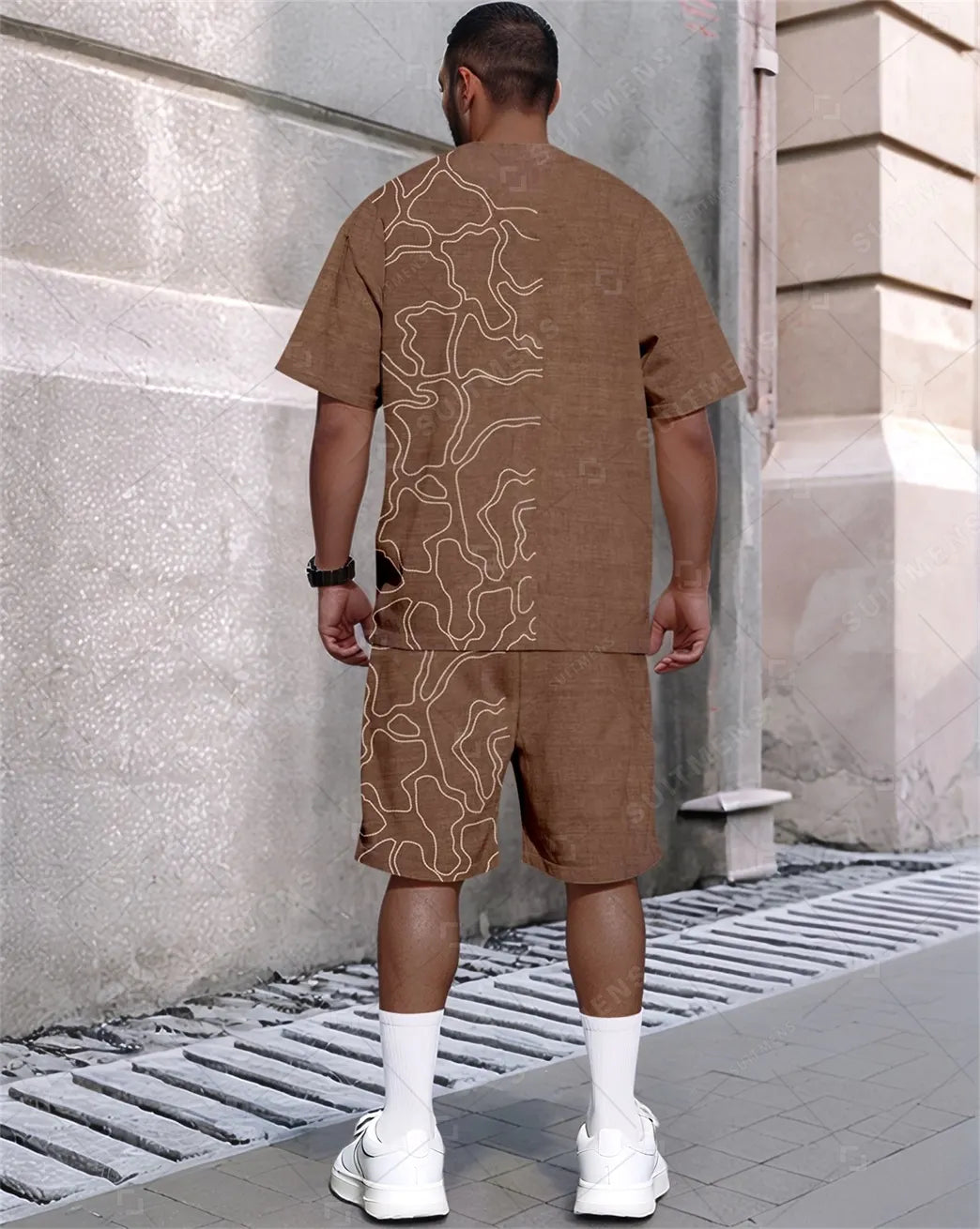 Men's Summer Retro Printed Round Neck Set 819