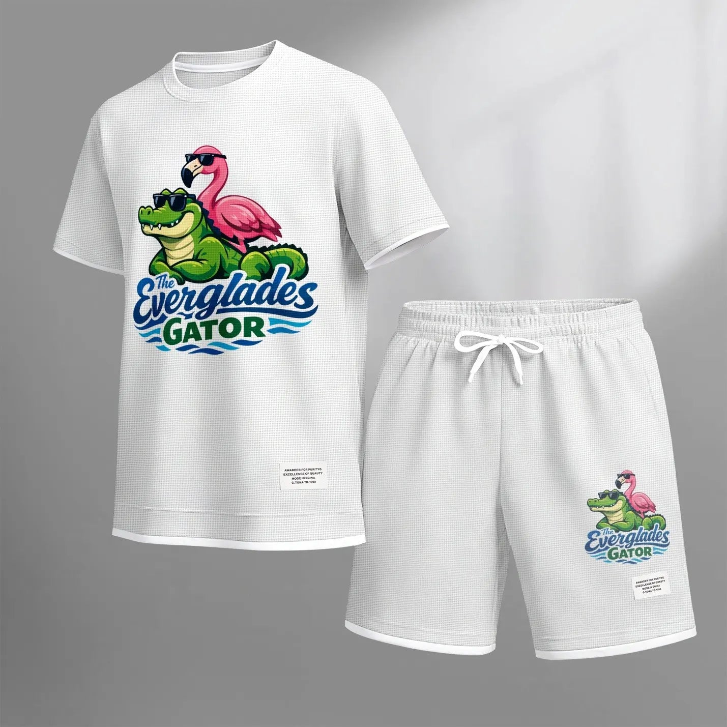Men's Amusing Animals print drawstring shorts set for spring/summer, a casual summer outfit including a short-sleeved shirt and shorts, suitable for everyday wear and sports. A two-piece set for a relaxed and energetic lifestyle.